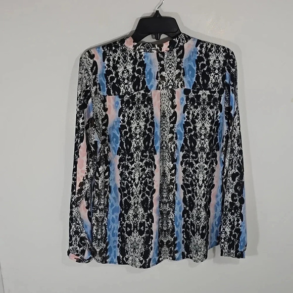 {NY Collection} Women's Mixed Print Long Sleeve Blouse - Size Medium - Picture 3 of 12